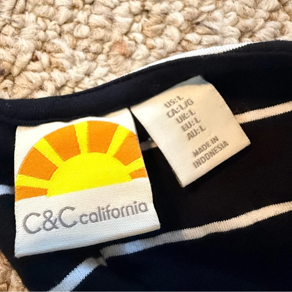 C&C California Womens  Black White Striped Maxi Dress Sleeveless Keyhole Back L - Picture 6 of 12